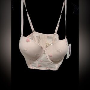 Jessica Simpson Pink Floral Embroidered Bra